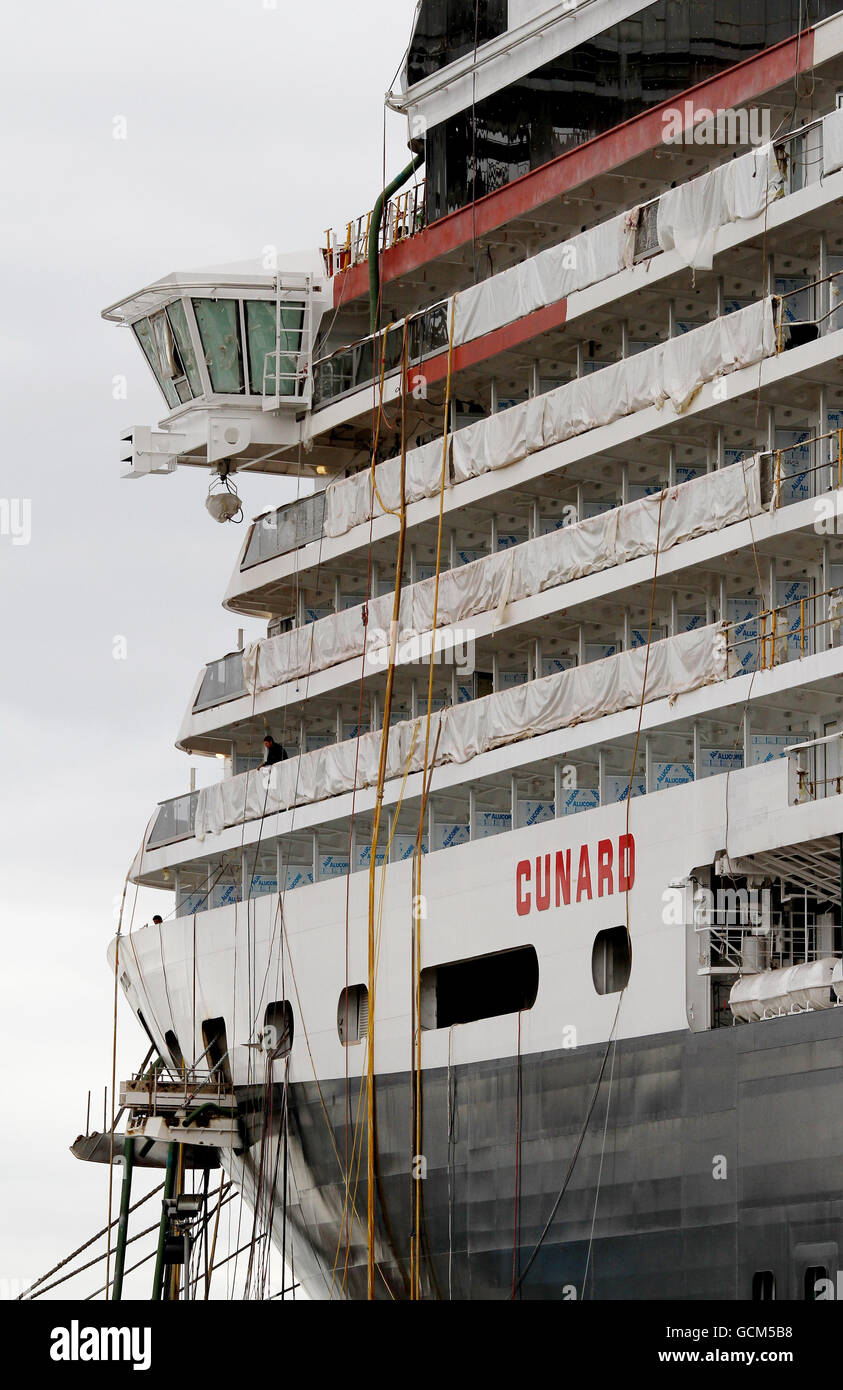 A general view of Cunard's new cruise ship the Queen Elizabeth at the Fincantieri shipyard in Trieste, Italy on Friday July 30, 2010, before she is due into service in October this year. Stock Photo