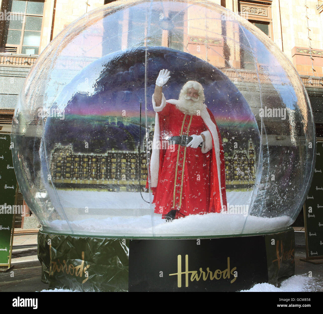 Harrods Christmas World Launch London. Father Christmas inside a