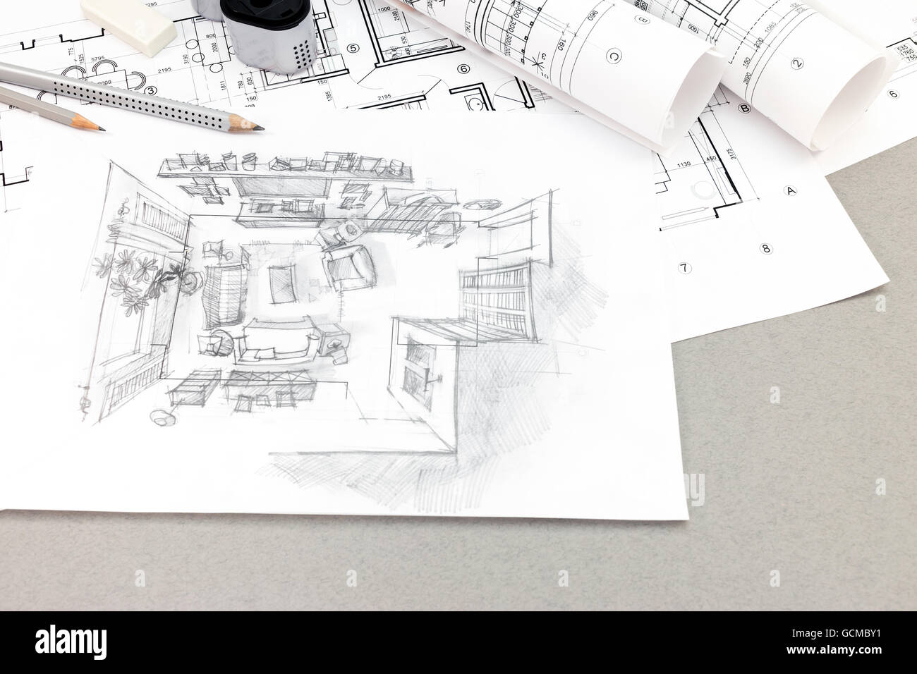 Perspective drawing living room hi-res stock photography and images - Alamy