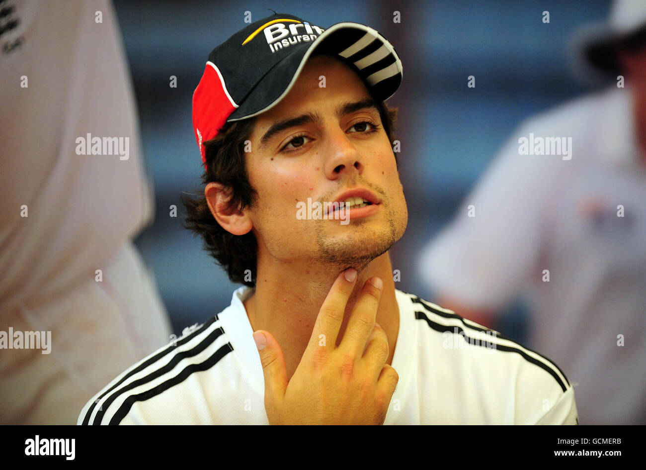 England's Alistair Cook during a press conference at the National Cricket Performance Centre, Loughborough. Stock Photo