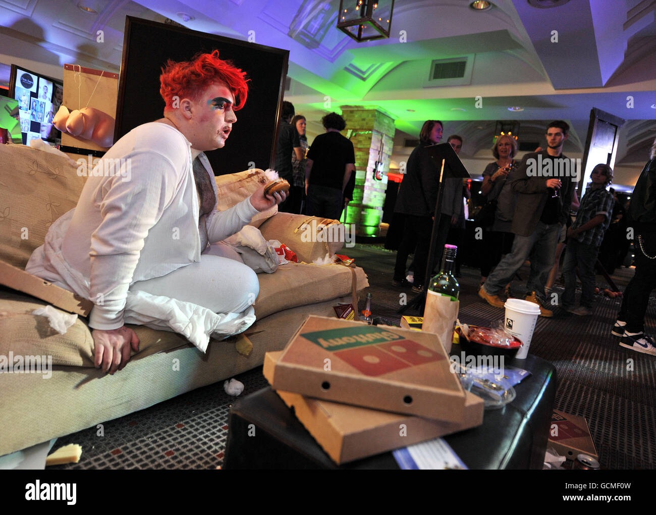 An actor representing Greed pictured during a seven deadly sins themed party at The Relentless Energy Drink Kerrang! Awards drinks reception at The Brewery, London. Stock Photo