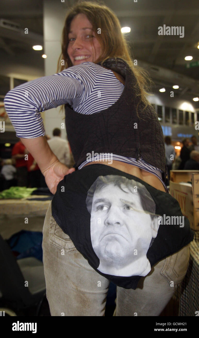 Mia Arriela wearing a pair of Nick Clegg pants at the Great British Beer Festival held at Earls Court, London. Stock Photo