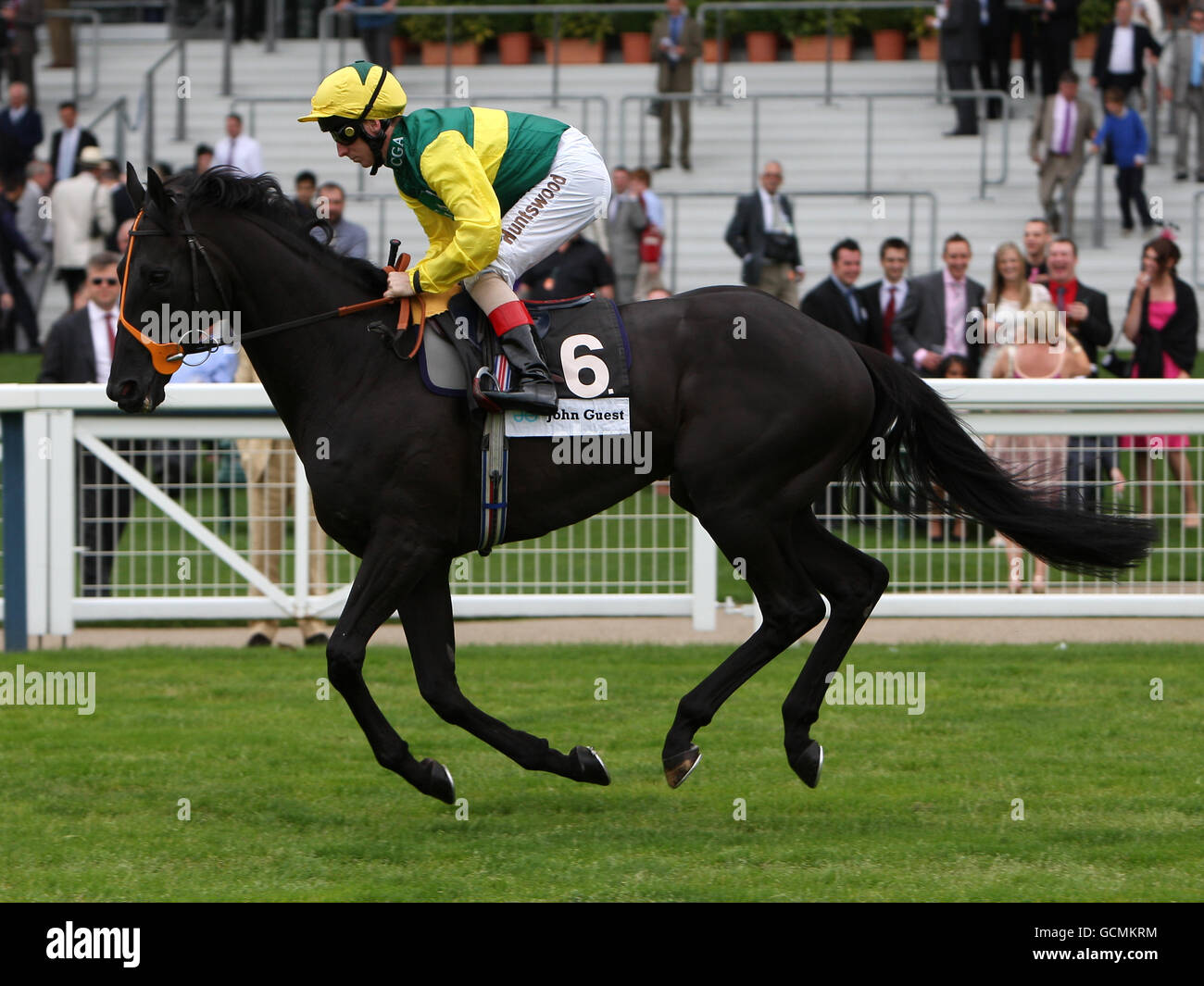 Horse Racing - Betfair Weekend Friday - Ascot Racecourse. Jockey Martin Dwyer on Aaim to Prosper goes to post in the John Guest Brown Jack Stakes Stock Photo