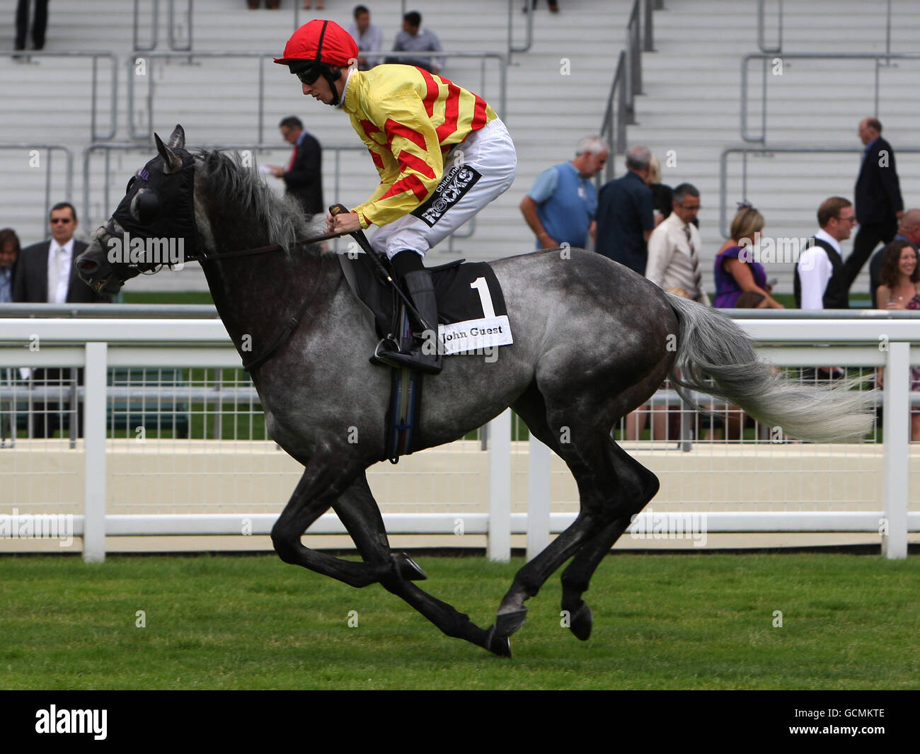 Jockey George Baker on Centennial goes to post in the John Guest Brown Jack Stakes Stock Photo