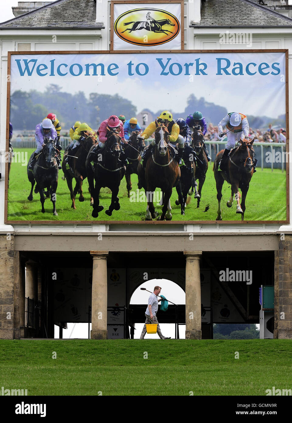 The prestigous York Ebor Horse race Meeting begins on the Knavesmire tomorrow and final preparations were going on at the course today ahead of four days of top class racing. Stock Photo