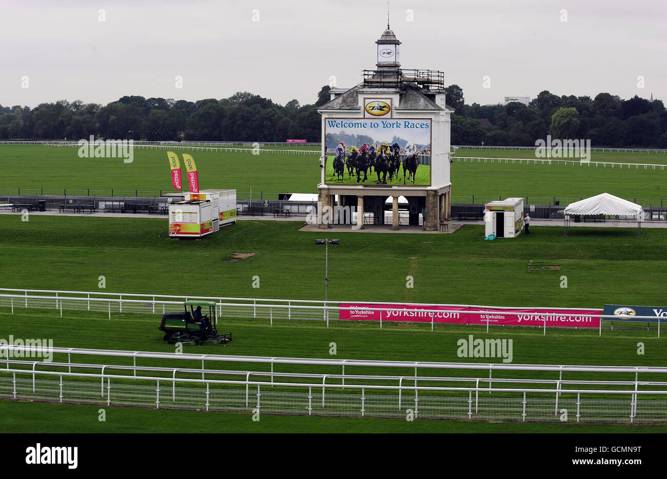 The prestigous York Ebor Horse race Meeting begins on the Knavesmire tomorrow and final preparations were going on at the course today ahead of four days of top class racing. Stock Photo
