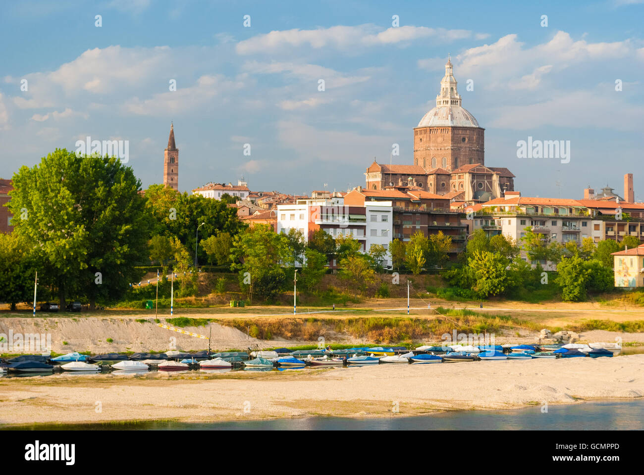 Skyline of Pavia with the big dome of the cathedral Stock Photo
