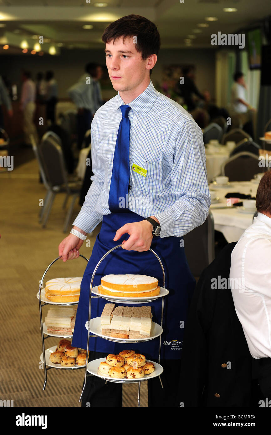 Afternoon Tea is brought out by the waiters in hospitality at the Brit Insurance Oval Stock Photo