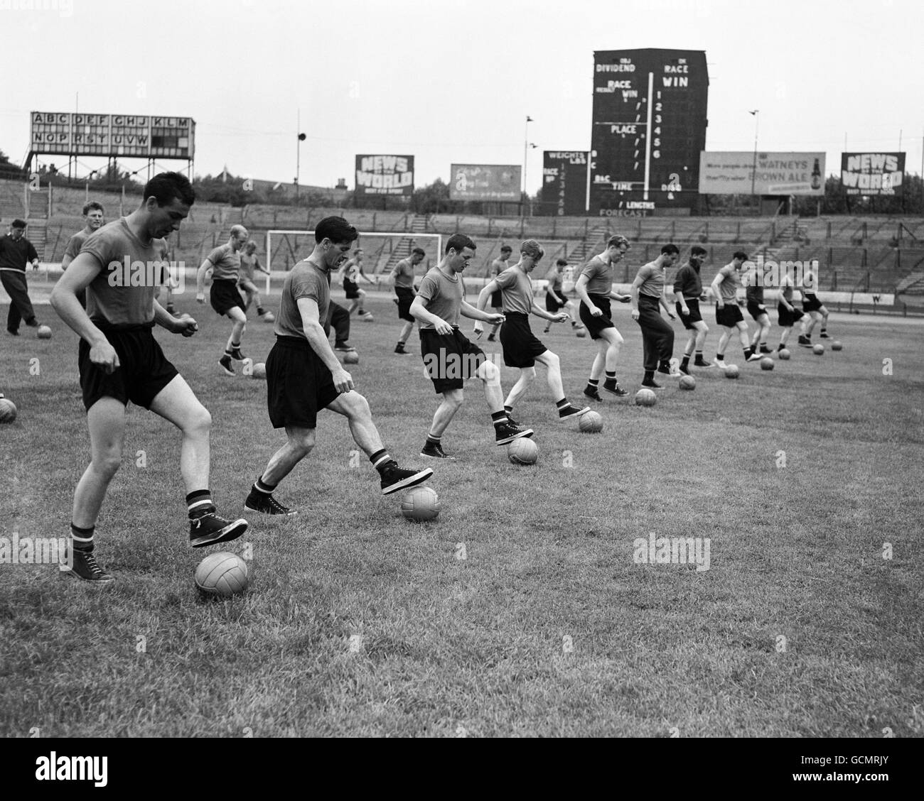 Members of the Chelsea Football club in training for the coming season at Stamford Bridge. Stock Photo