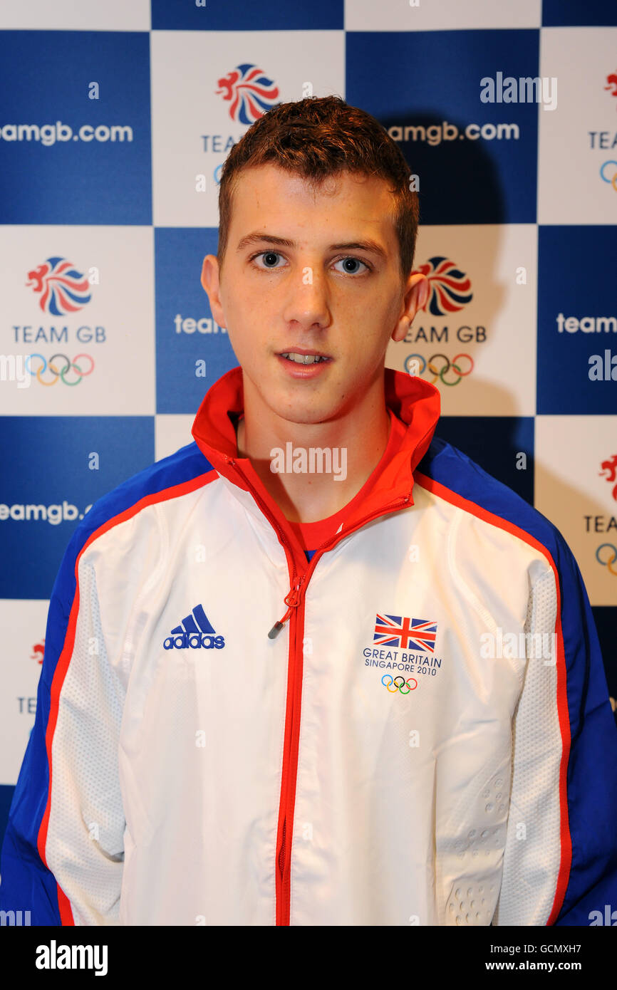 Olympics - Youth Olympic Games Press Conference - London Heathrow Holiday Inn. Zack Davies, Great Britain Stock Photo