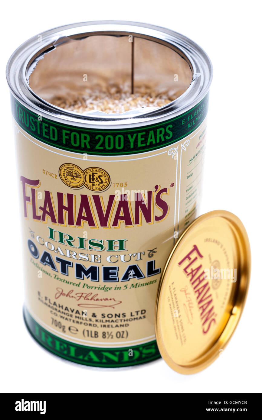 Can of  Flahavans Irish course cut oatmeal Stock Photo