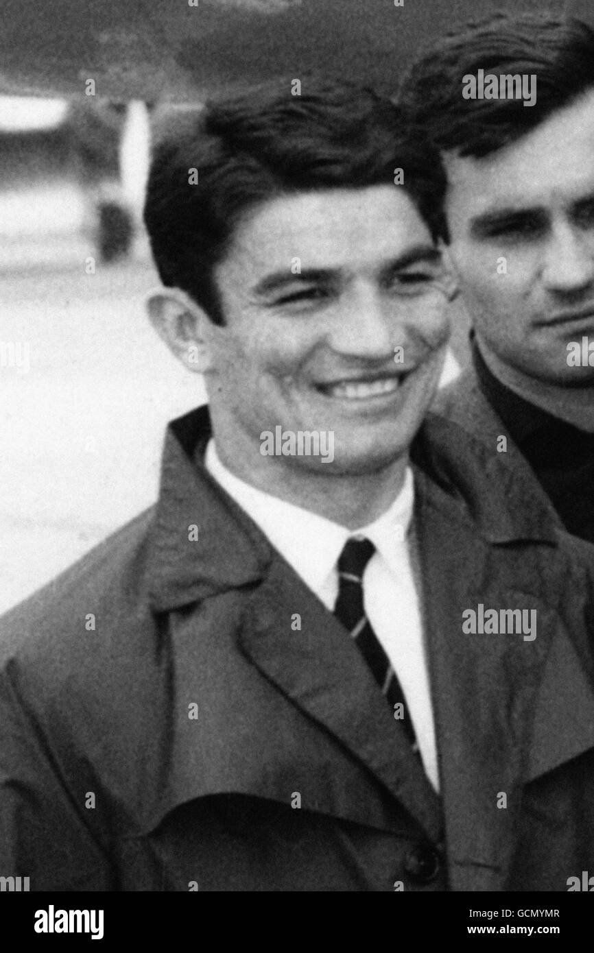 Dragoslav Sekularac, part of the Yugoslavian football team at London Airport on their arrival for the international friendly against England at Wembley Stadium. Stock Photo