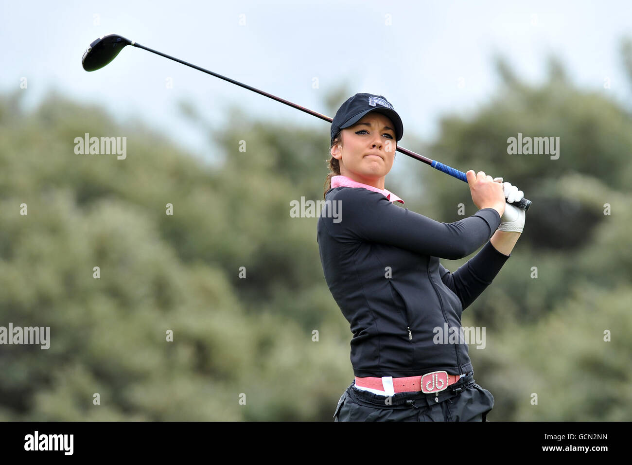 England's Kelly Tidy tees off during the first round of the Ricoh Women's British Open at the Royal Birkdale Golf Club, Southport. Stock Photo