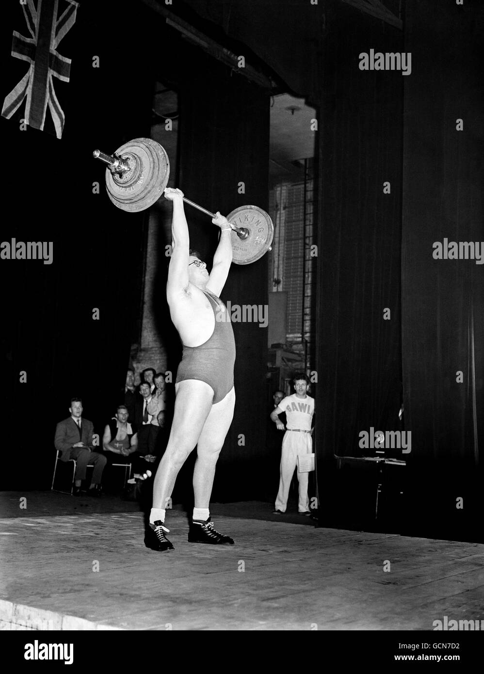 Mr.D.Hillam of Great Britain, who broke the British record with a press of 297 pounds. Stock Photo