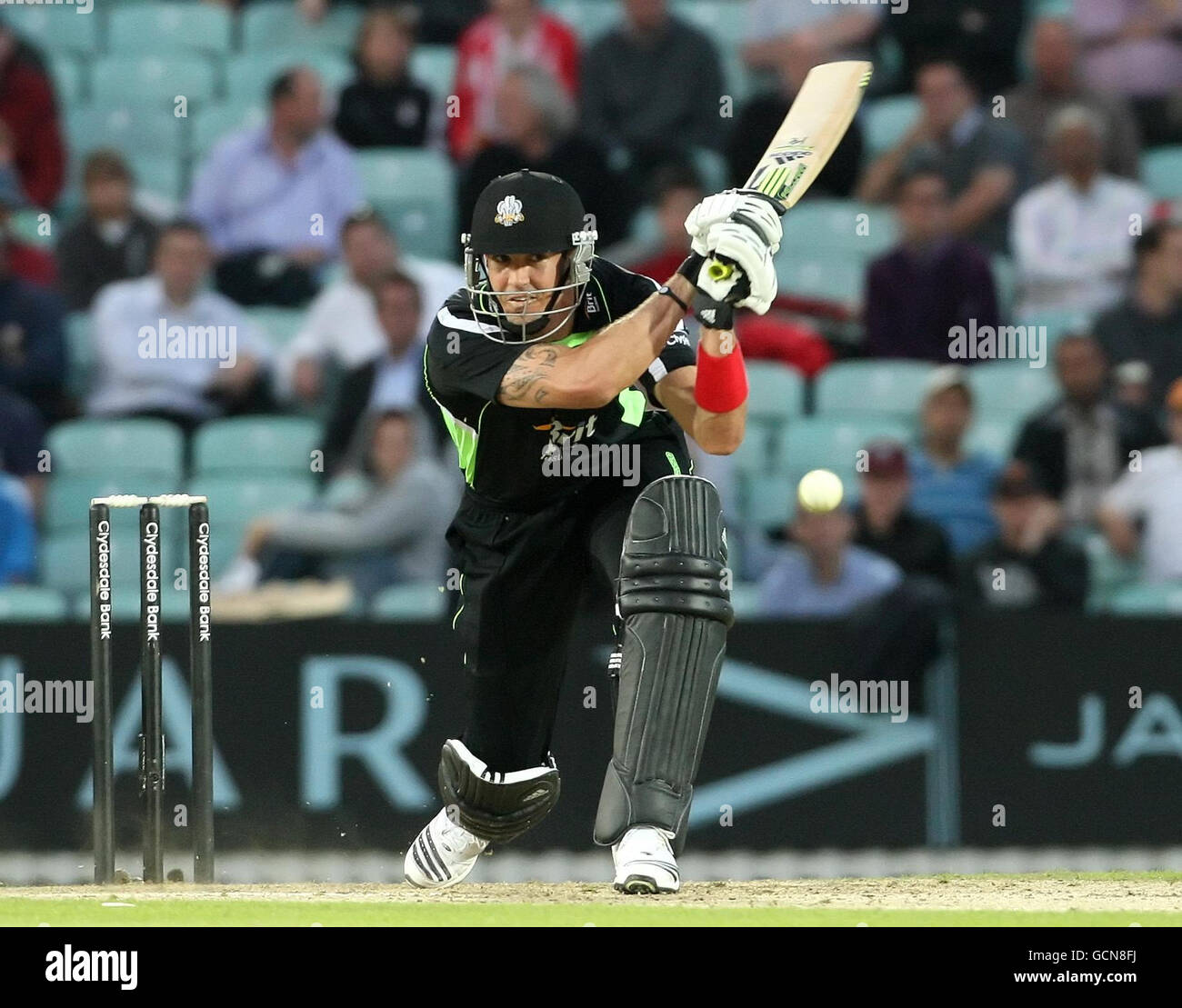 Surrey's Kevin Pietersen bats during the Clydesdale Bank 40 match at the The Brit Insurance Oval, London. Stock Photo