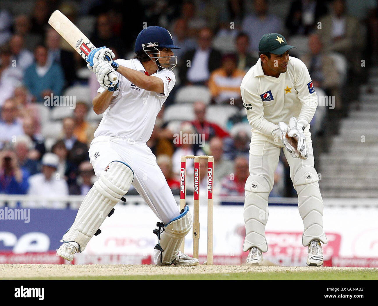 England's Alastair Cook bats on his way to his century during the third npower Test at The Brit Insurance Oval, London. Stock Photo