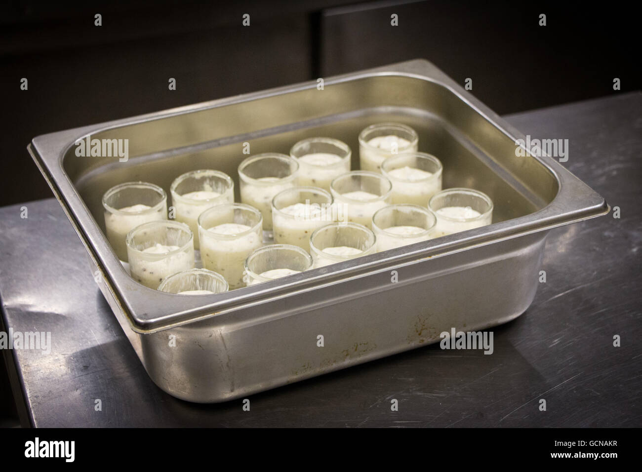 Scallop Souffle with truffle, a special gourmet appetizer while being cooked at Crillon-le-Brave in France. Stock Photo