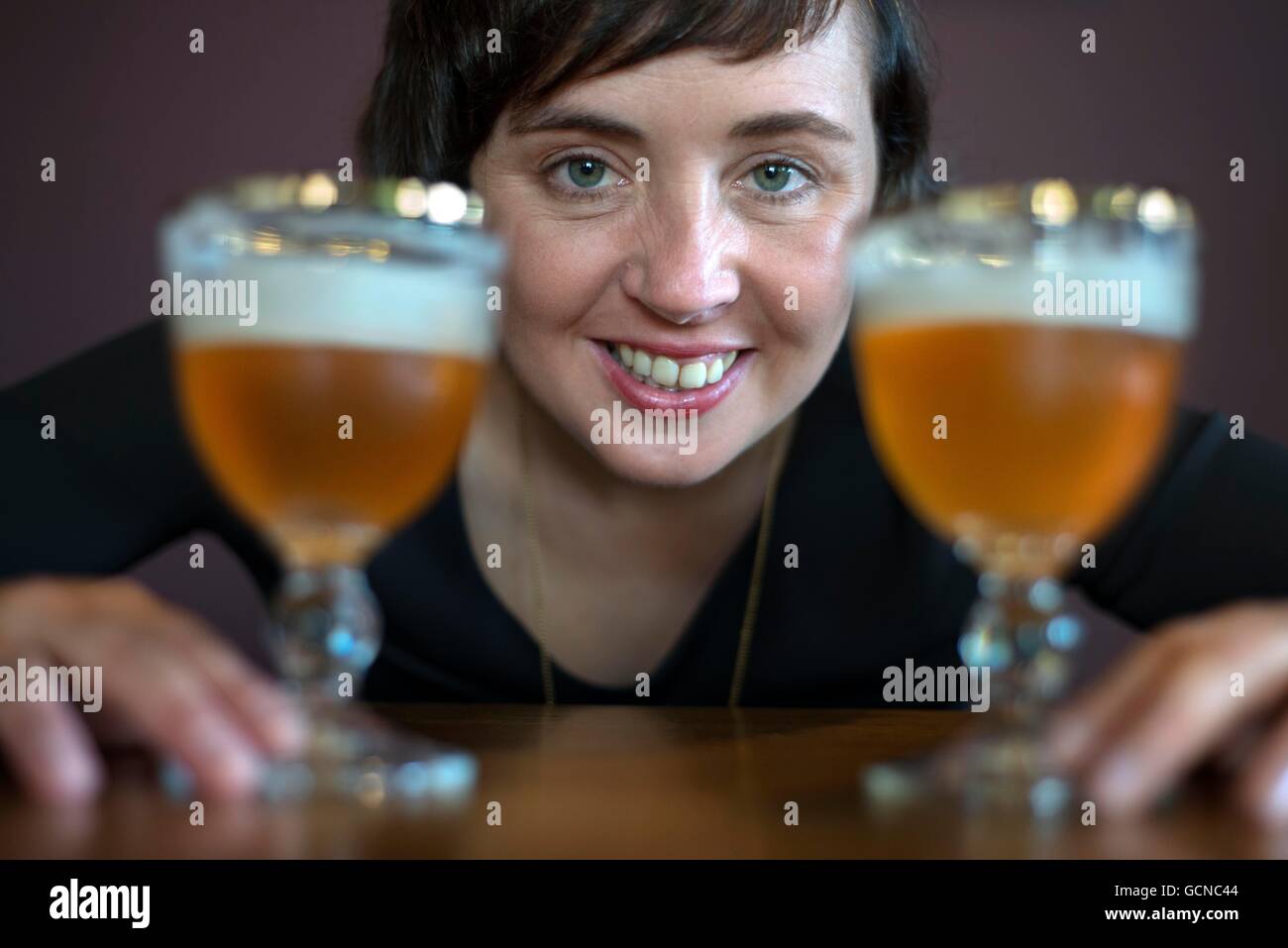 Sofie Vanrafelghem, expert beer sommelier woman in Het Anker beer factory, Mechelen (Malines) Flanders, Belgium. Stock Photo