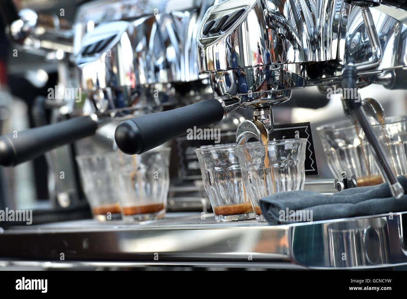 Espresso coffee maker barista style Stock Photo Alamy