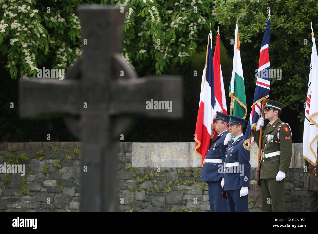 Standardbearers during a ceremony to mark the Battle of the Somme