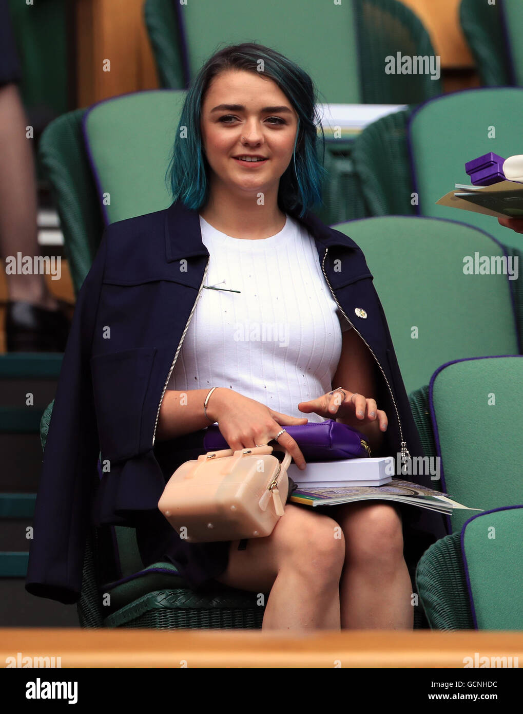 Maisie Williams on day twelve of the Wimbledon Championships at the All England Lawn Tennis and Croquet Club, Wimbledon. Stock Photo