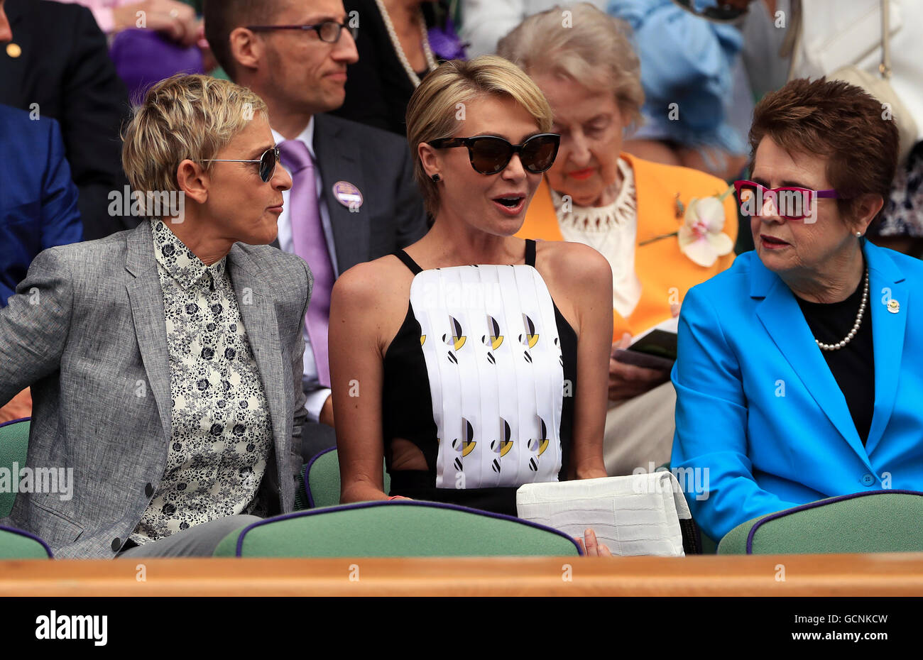 Ellen DeGeneres (left), Portia de Rossi and Billie Jean King (right) in