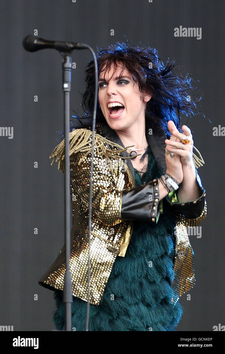 Luke Spiller of The Struts on the main stage during the second day of T in the Park, the annual