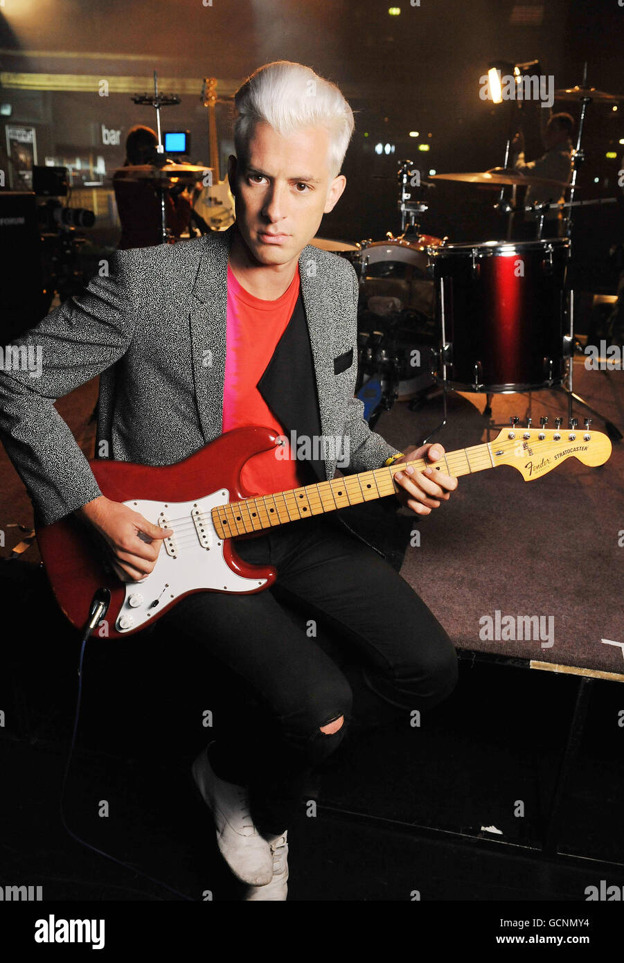 London born artist and producer Mark Ronson holds a guitar at the London Forum in Kentish Town, north London, on Friday September 3, 2010. Stock Photo