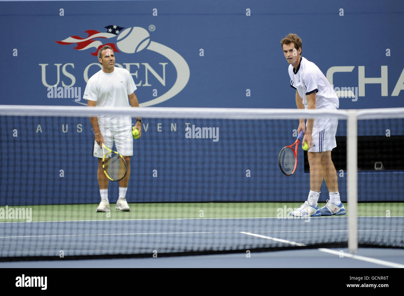 EXCLUSIVE. Andy Murray and Spanish coach Alex Corretja (left) during a practice session at Flushing Meadows prior to the US Open 2010 in New York City Stock Photo