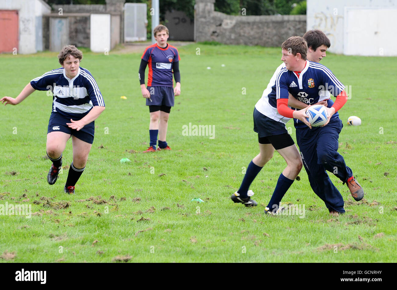 Youngsters during the Grampian School Rugby Goes for Gold event at Aberdeen Grammar School, Aberdeen. Stock Photo