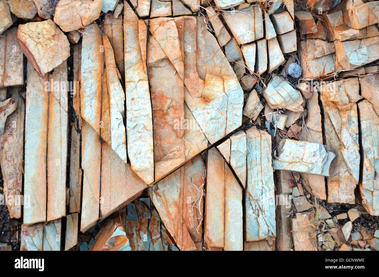 Natural abstract patterns and textures in fractured rock Stock Photo