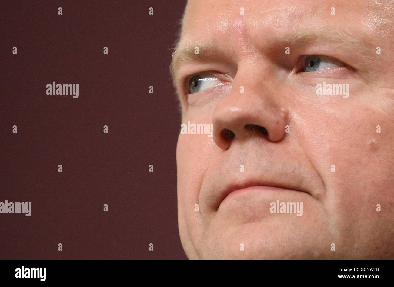 Foreign Secretary William Hague speaks at a joint press conference with German Foreign Minister Guido Westerwelle, at the Foreign Office in Westminster, central London. Stock Photo