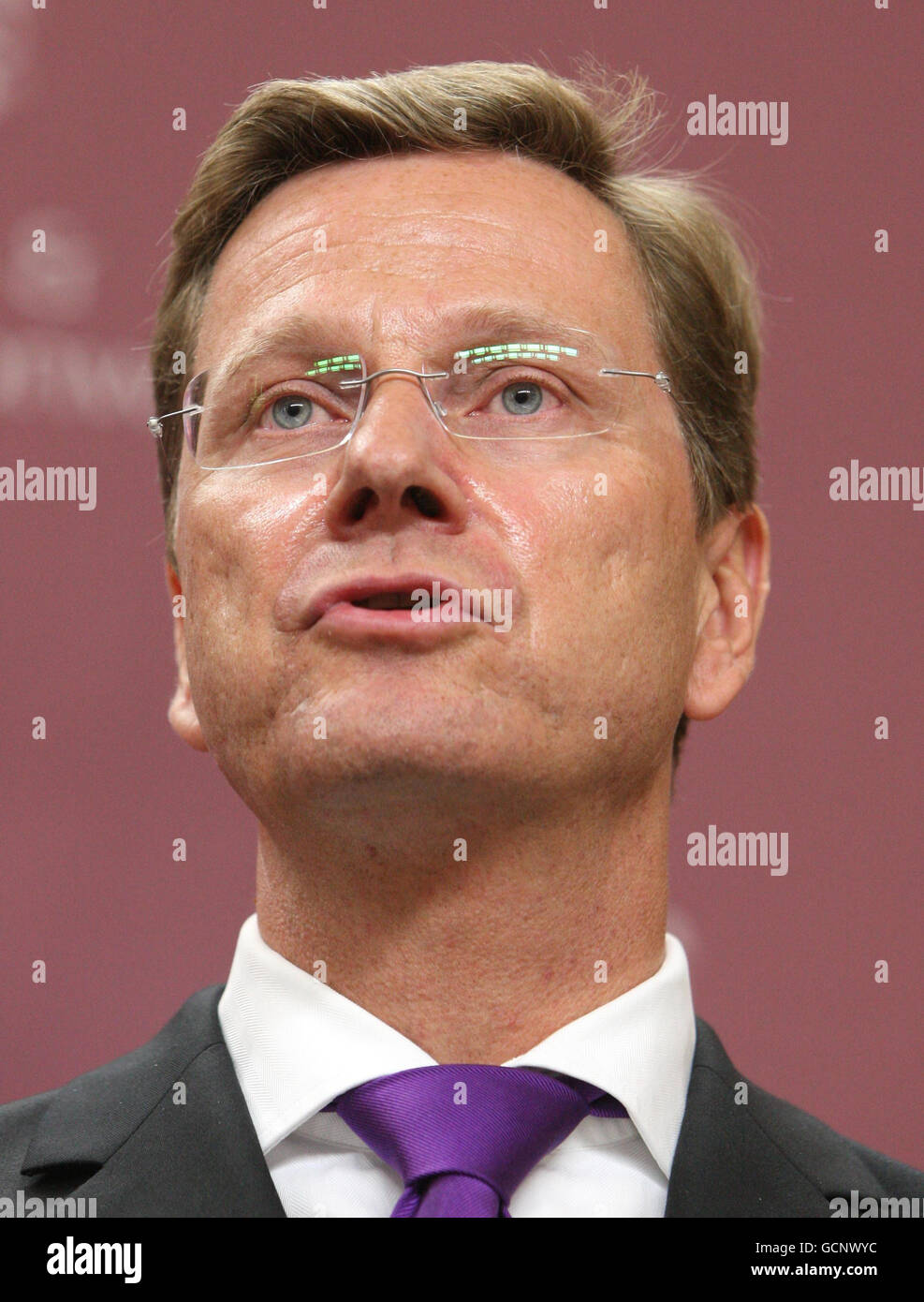 German Foreign Minister Guido Westerwelle speaks at a joint press conference with Foreign Secretary William Hague at the Foreign Office, Westminster, central London. Stock Photo