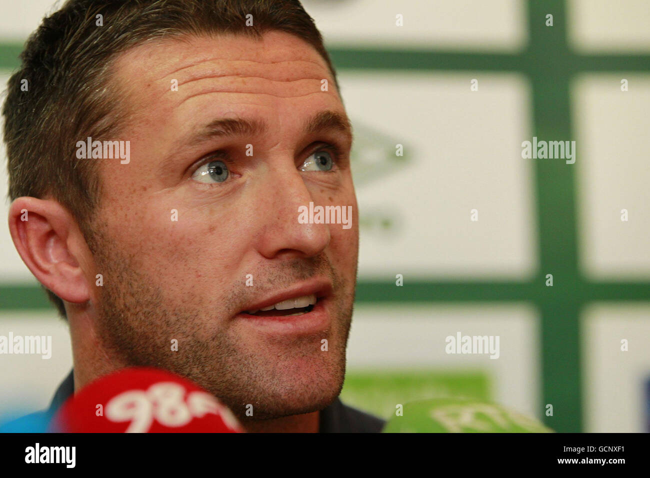 Republic of Ireland captain Robbie Keane gives a press conference in the Hanrapetakan (Republican) Stadium, Yerevan Stock Photo