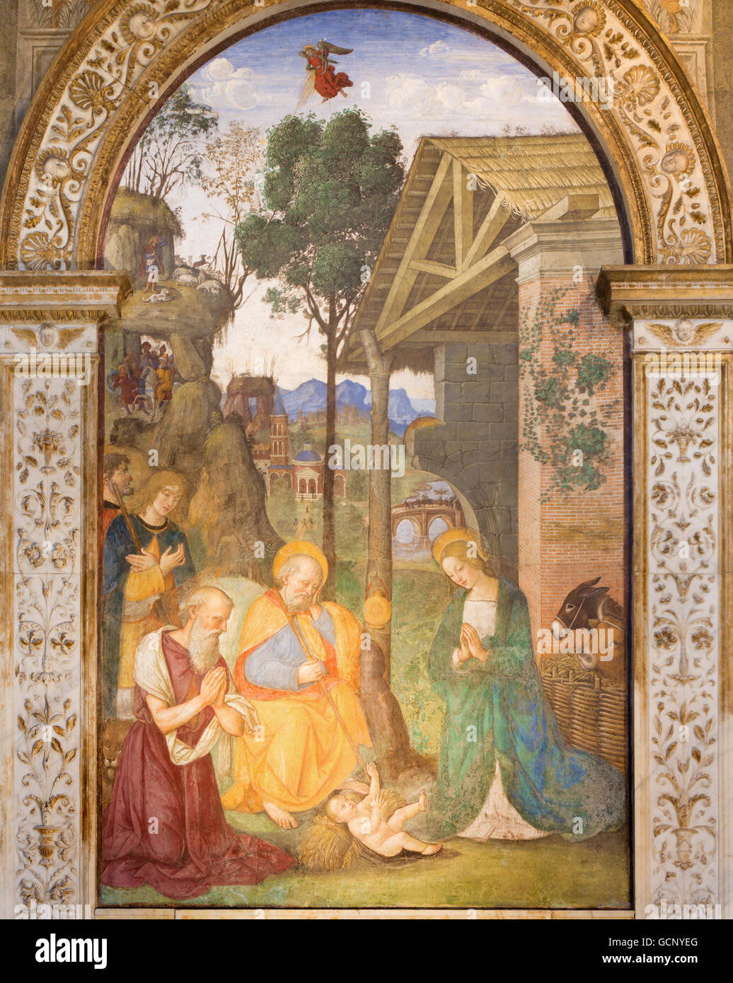 ROME, ITALY - MARCH 9, 2016: The fresco Nativity with the St. Jerome by Bernardino Pinturicchio (1488 - 1490) Stock Photo