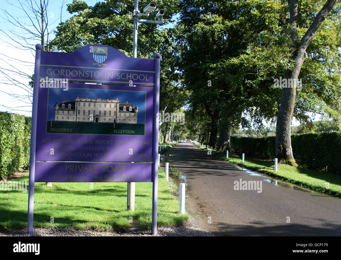 A general view of the entrance to Gordonstoun School, where a new sports hall was opened by Britain's Queen Elizabeth II today. Stock Photo