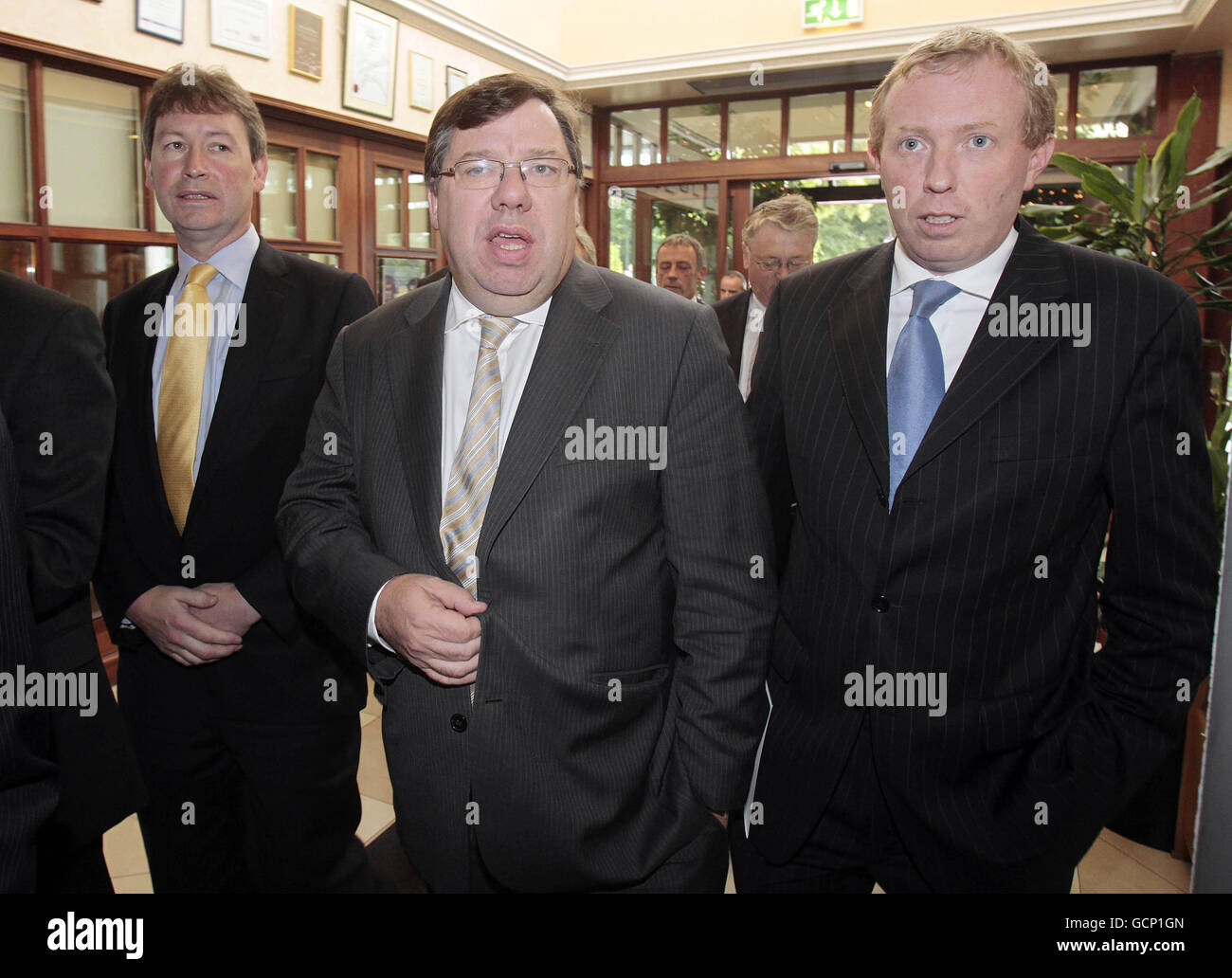Taoiseach Brian Cowen at the Ardilaun Hotel in Galway city before he held a press conference to deny giving a live radio interview while drunk or hungover during the Fianna Fail party's annual get together ahead of the new Dail (parliament) term. Stock Photo
