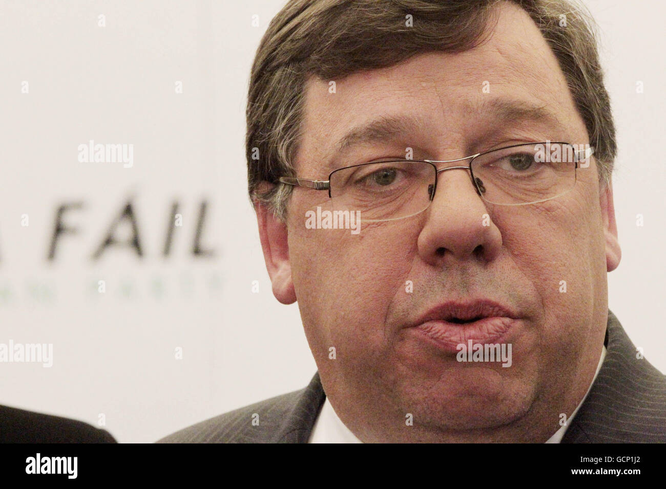 Taoiseach Brian Cowen at the Ardilaun Hotel in Galway city where he held a press conference to deny giving a live radio interview while drunk or hungover during the Fianna Fail party's annual get together ahead of the new Dail (parliament) term. Stock Photo