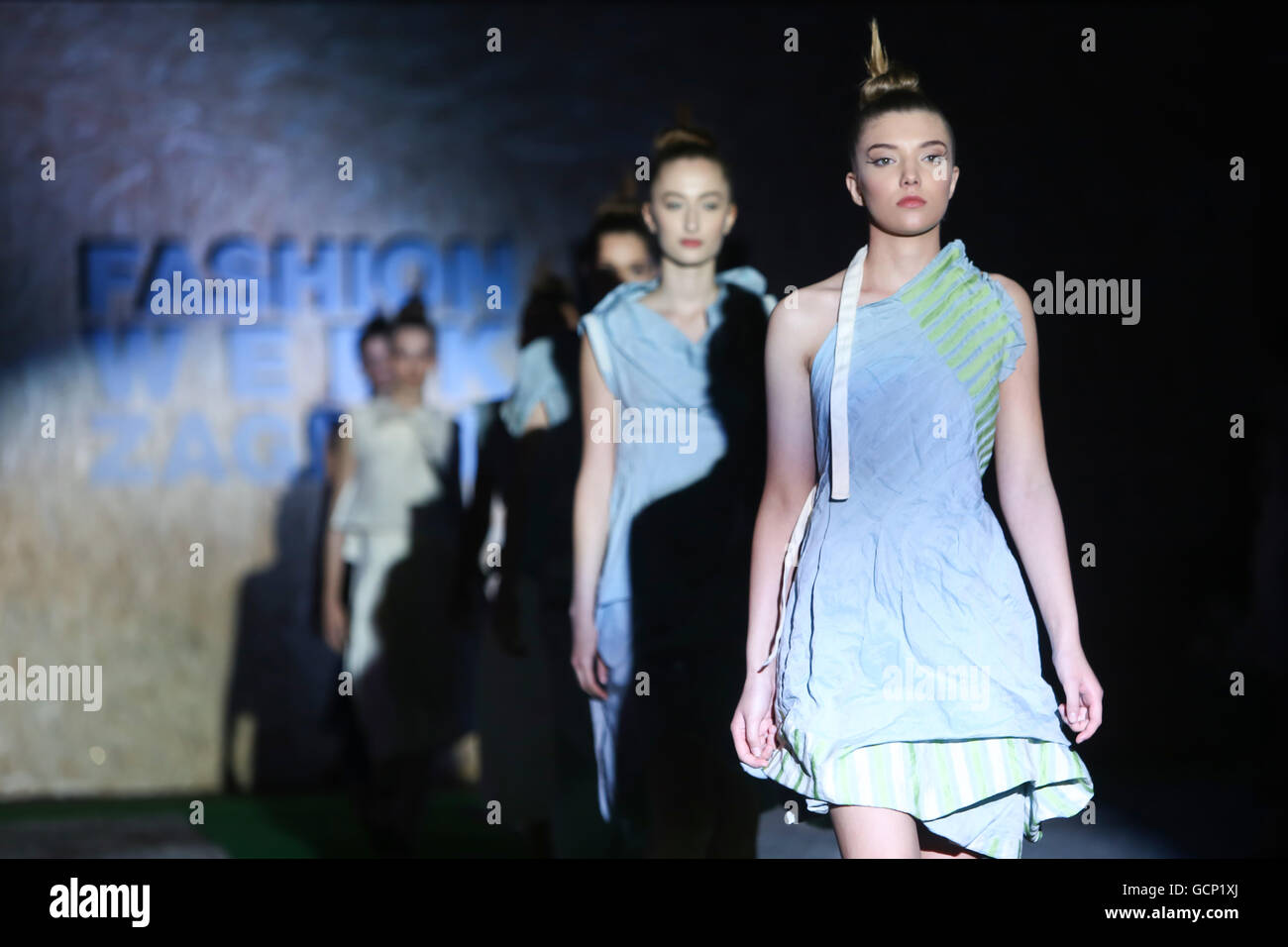 Models wearing clothes designed by Stolnik on the Fashion Week Zagreb fashion show Stock Photo