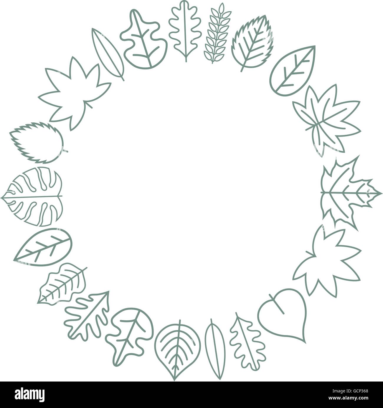 Vector texture and frame with various leaf icons. Stock Vector