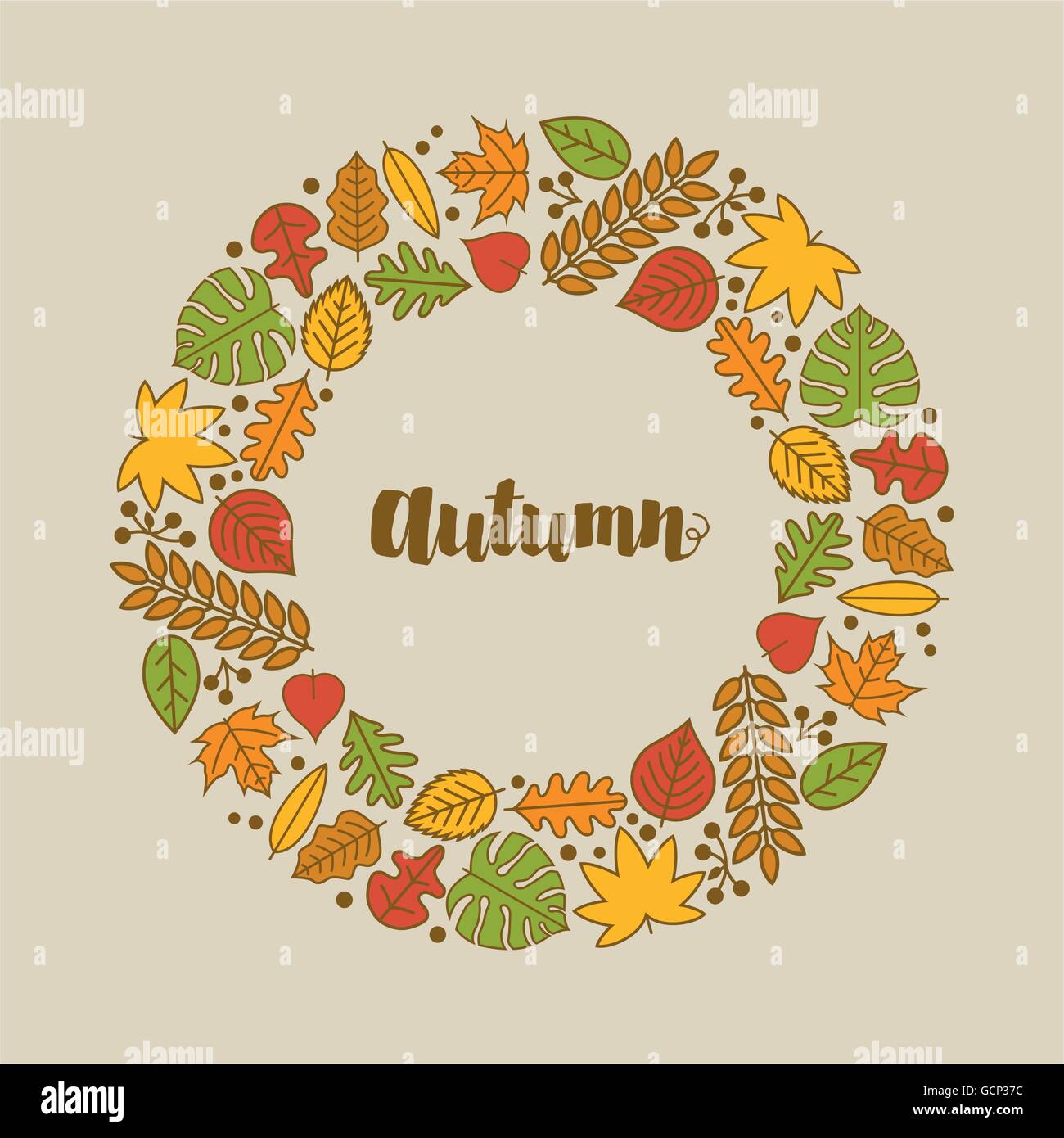 Vector Autumn frame with various leaf icons. Stock Vector