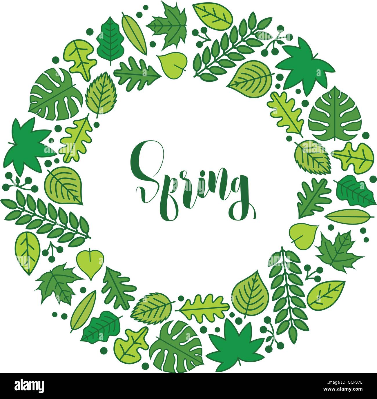 Vector spring frame with various leaf icons. Stock Vector