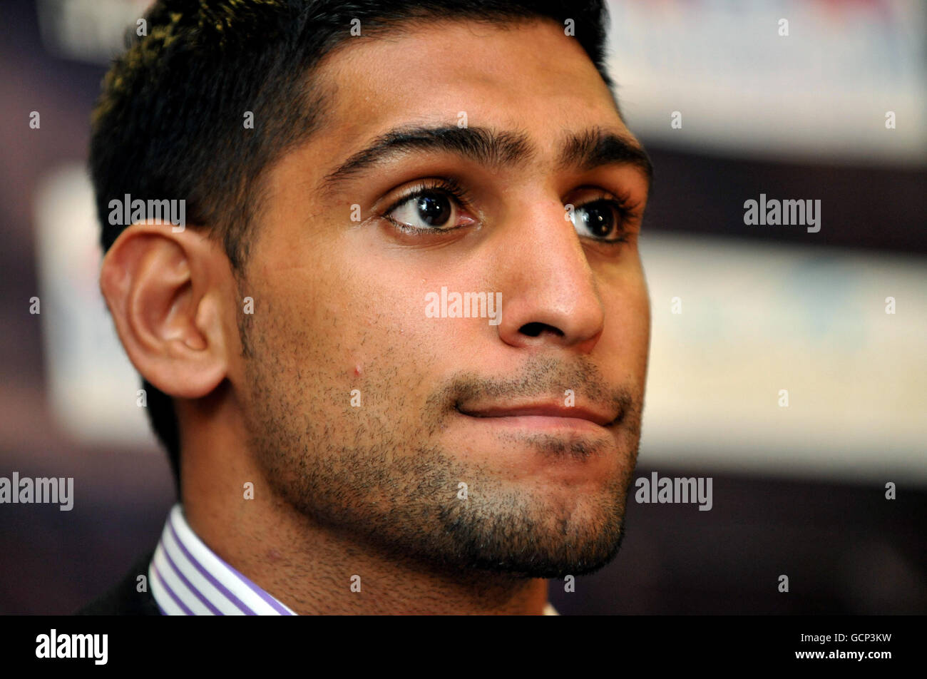 RETRANSMITTED WITH ADDITIONAL INFORMATION WBA Super Lightweight World Champion Amir Khan during the press conference at Planet Hollywood, London. Stock Photo