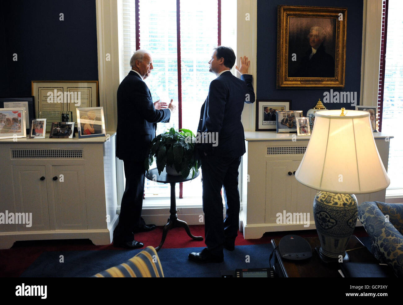 Deputy Prime Minister Nick Clegg meets with US Vice President Joe Biden at the White House in Washington DC today where they had lunch together. Stock Photo