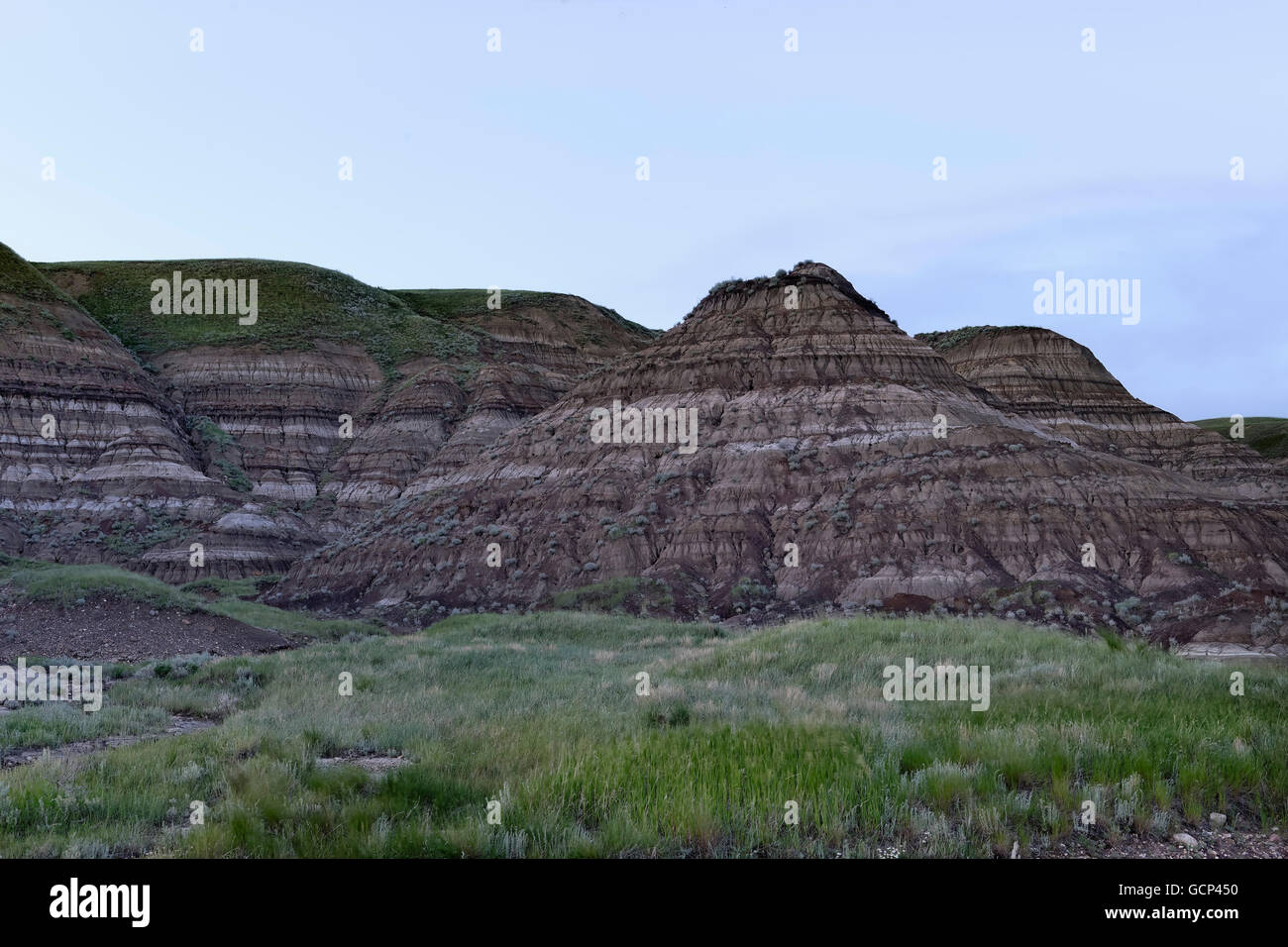 Drumheller Badlands in soft twilight, Alberta, Canada Stock Photo