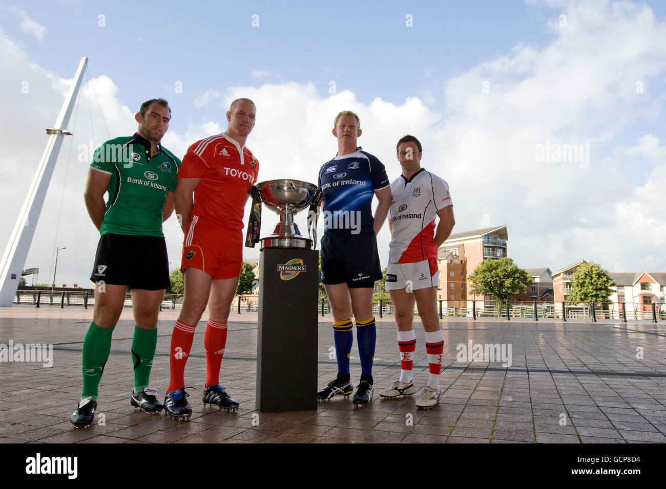 L-R: Connacht's John Muldoon, Munster's Paul O'Connell, Leinster's Leo Cullen and Ulster's Bryn Cunningham at the Millennium Stadium, Cardiff Stock Photo