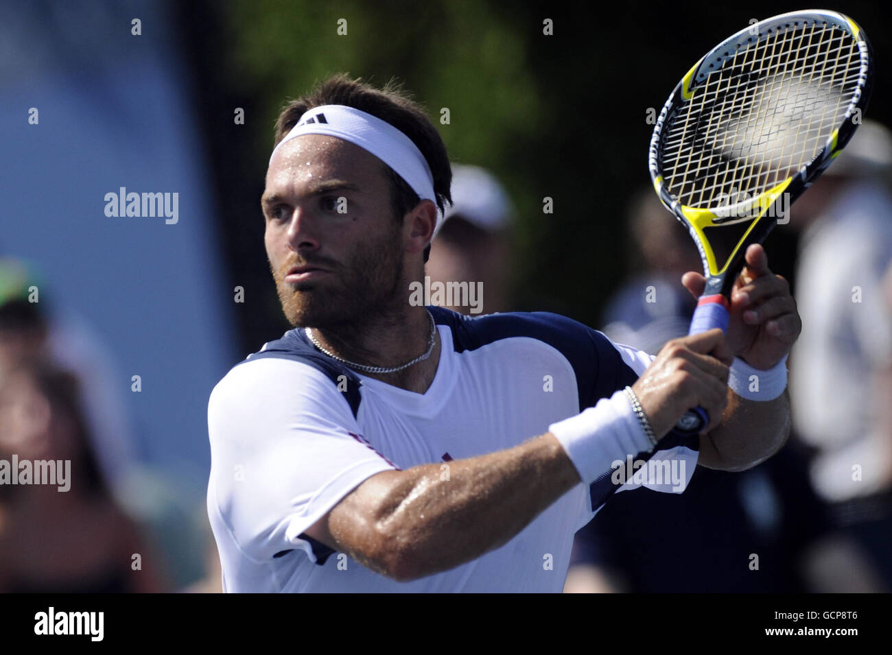 Great Britain's Ross Hutchins and USA's Scott Lipsky (not pictured) against  Poland's Lukasz Kubot and Austria's Oliver Marach during day two of the US  Open, at Flushing Meadows, New York, USA Stock