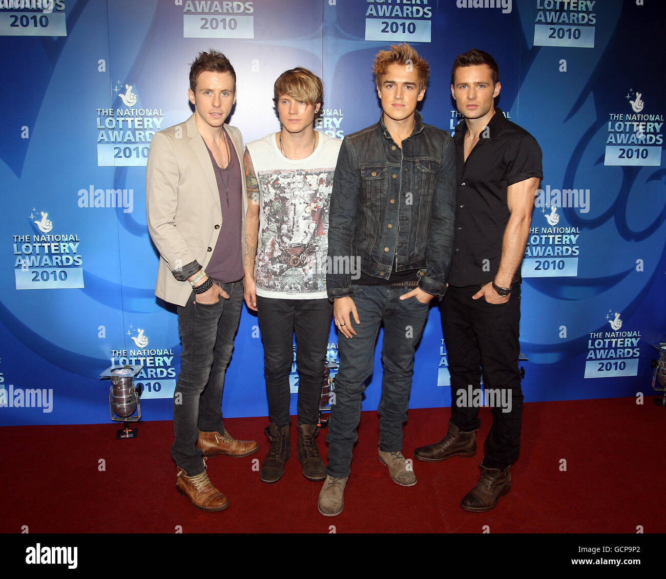 Mcfly (from left to right) Danny Jones,Dougie Poynter,Tom Fletcher and Harry Judd attend the National Lottery Awards at the Roundhouse in central London. Stock Photo