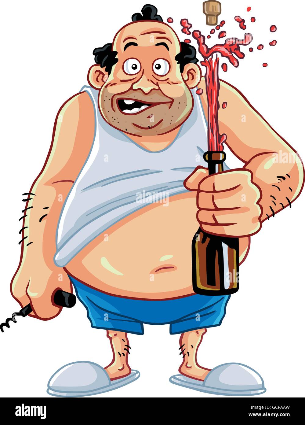 Cartoon Character : Fat Man Opening Champagne Bottle Stock Vector