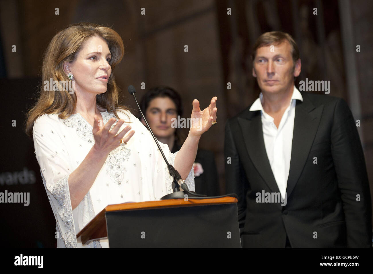 Puma CEO Jochen Zeitz (right) watches as Her Royal Highness Queen Noor of  Jordan speaks the PUMA.Creative Documentary Awards dinner, in partnership  with the Channel 4 BRITDOC Foundation, at the Criterion restaurant
